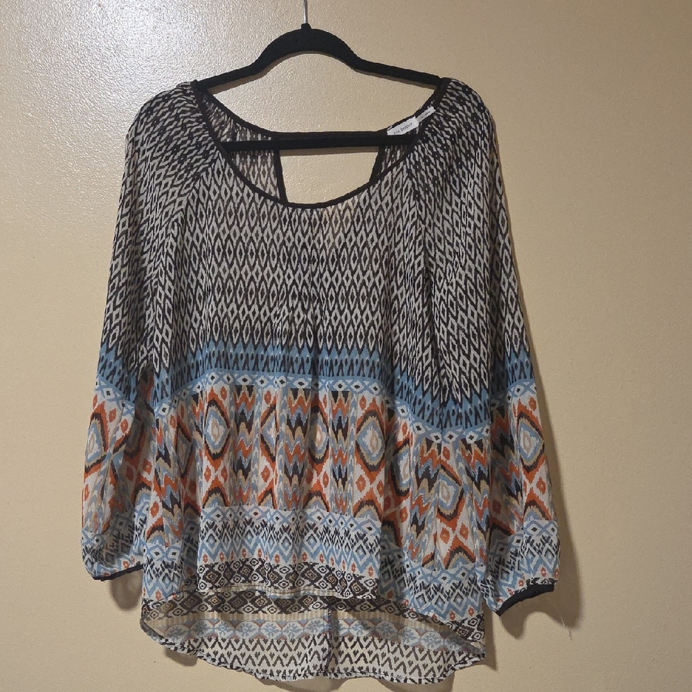 Blu Pepper Geometric Print Blouse with Blue and Orange